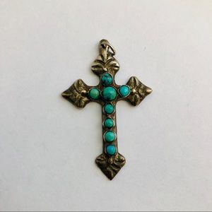COPY - Turquoise Silver Cross Pendant Southwestern